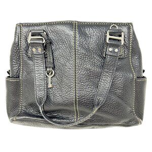 Vintage Fossil Black Pebbled Leather Handbag Satchel Purse